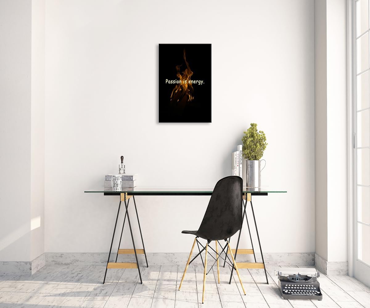 Motivational Wall Art Passion Is The Energy for Doing Anything Inspirational Quotes Canvas Posters Printed Artwork for Office Hallway Gym Bedroom Living Room Framed Ready to Hang [12" W X 18" H]