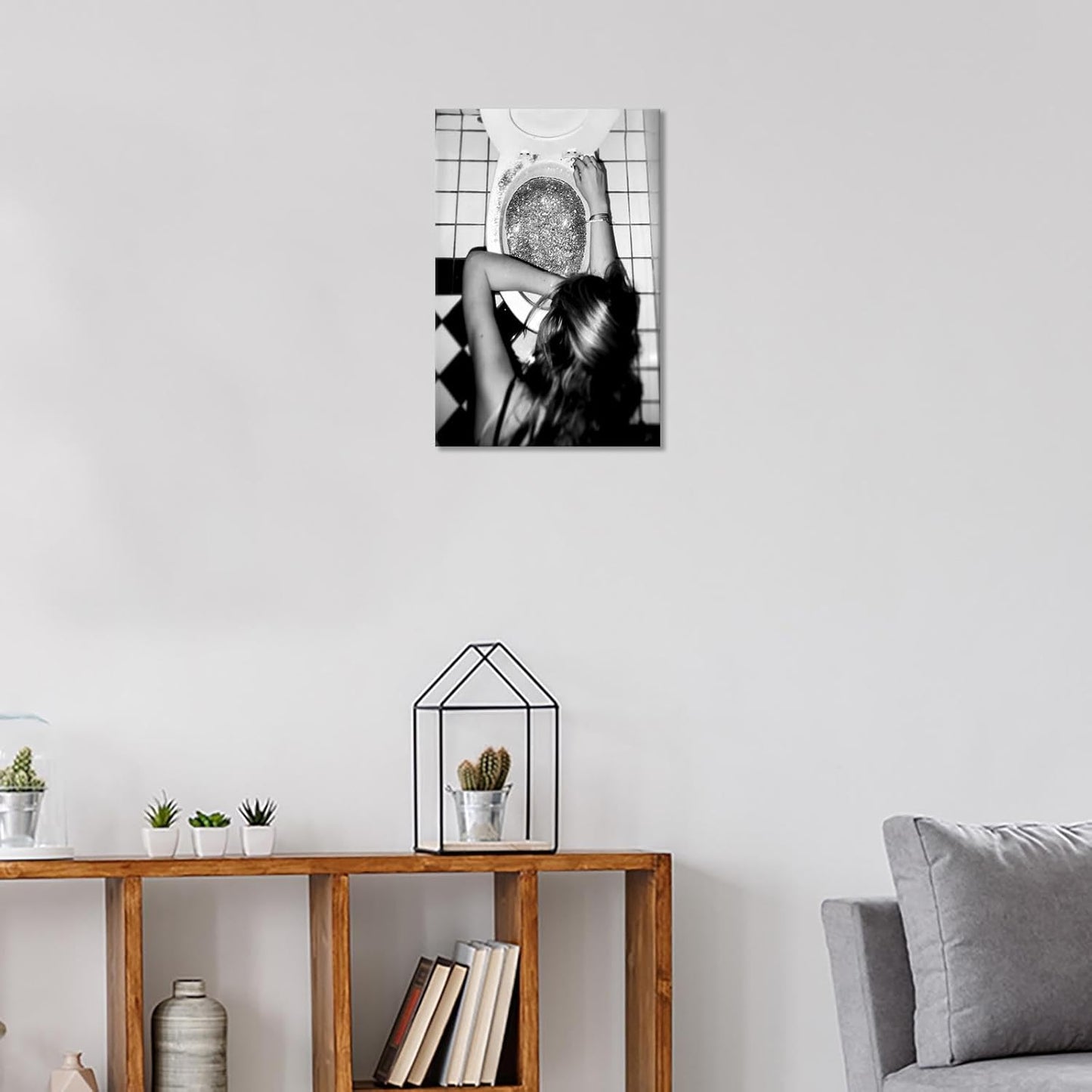 Funny Bathroom Wall Art Black and White posters Bar Disco Party prints painting Girls Bathroom Canvas wall art Funky aesthetics Teen Girl Bedroom wall decor for 16x24in Framed