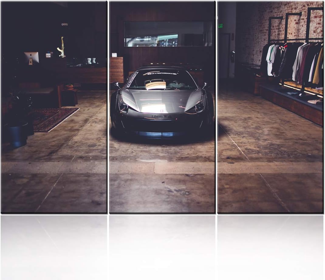 3 Piece Wall Art Wide Angle Shot of Sports Car Painting The Picture Print On Canvas Car Pictures for Home Decor Decoration Gift Piece Stretched by Wooden Frame,Ready to Hang - 40 x 20inch x 3 panels