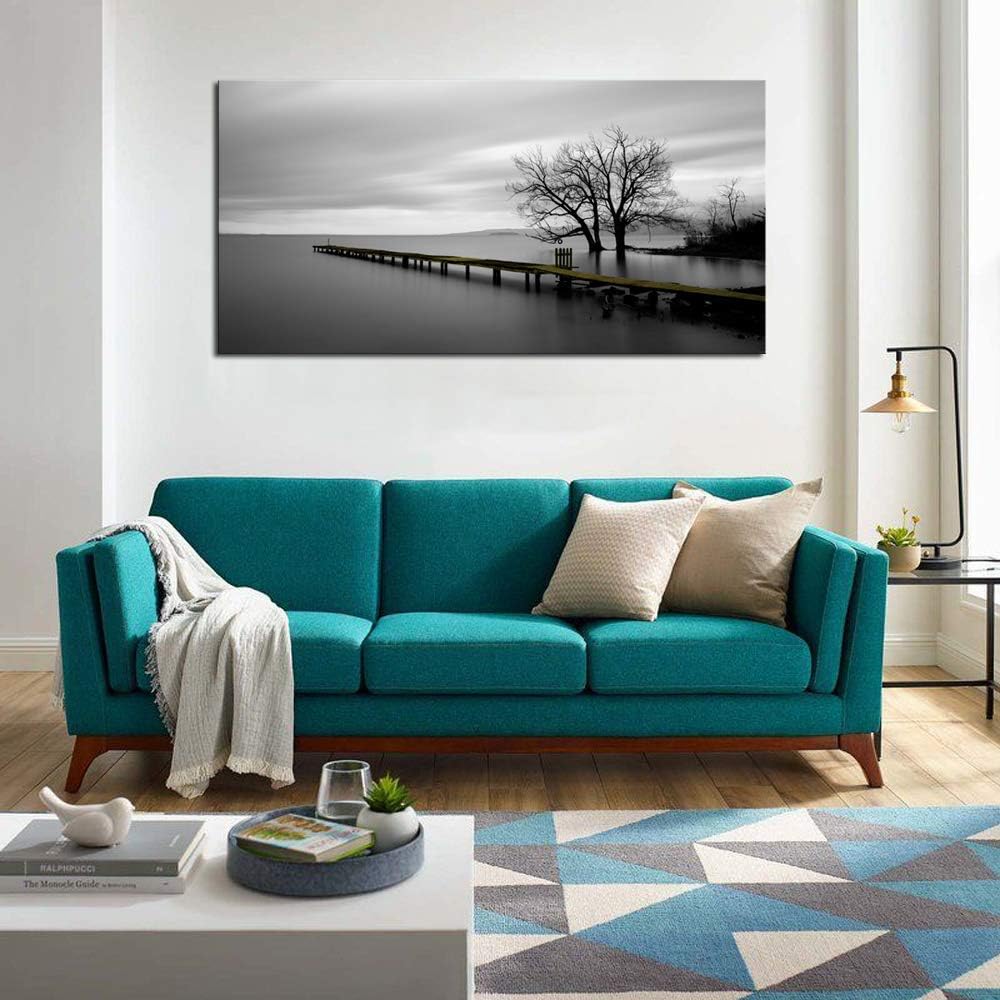 DZL Art S74962 Canvas Prints Modern Minimalist Black and White Lake Trees Landscape Wall Art Painting for Living Room Bedroom Decor Office Wall Decor Home Decoration