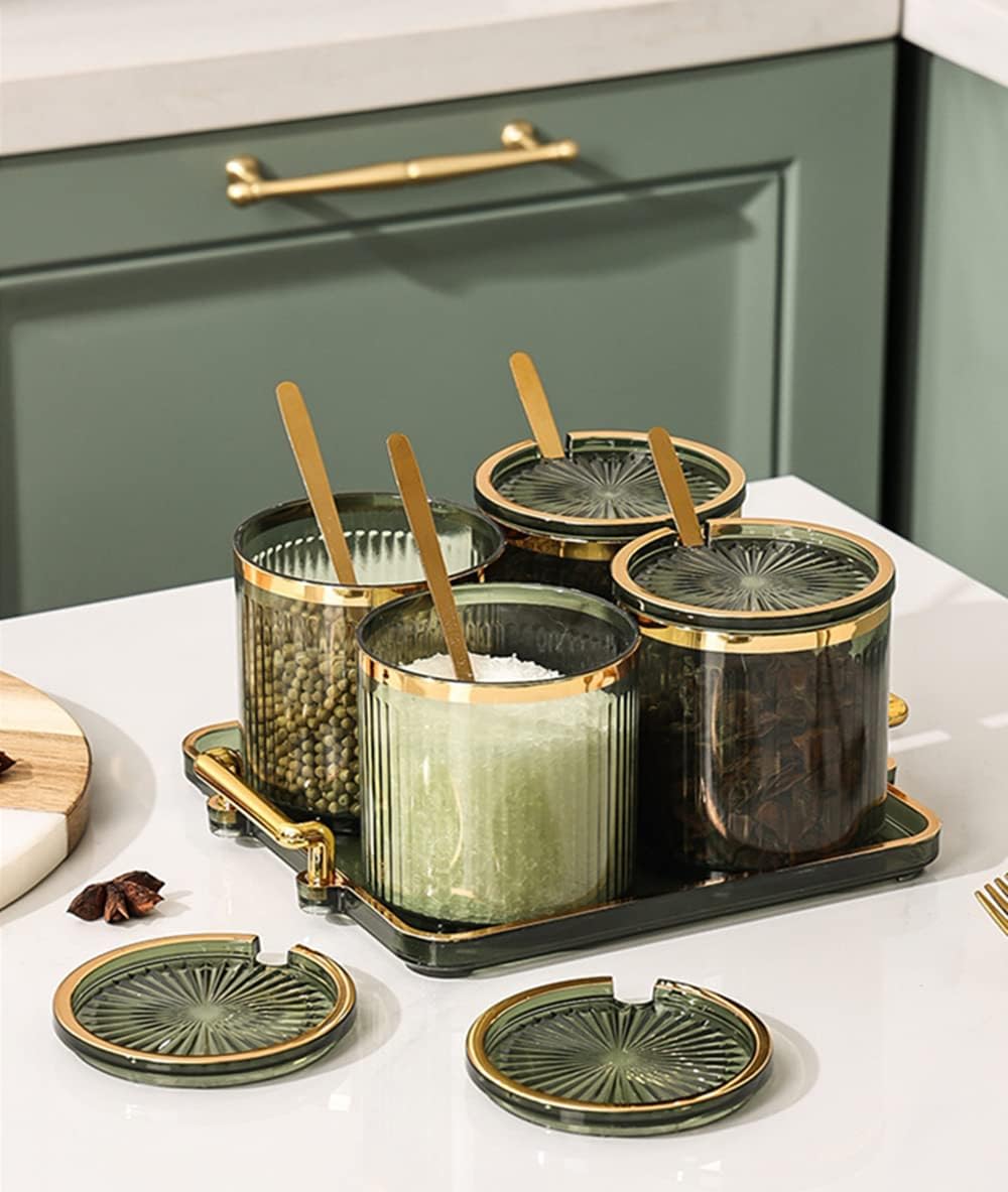 Acrylic Condiment Spice Jars,Condiment Spice Box With Lids and Spoons and Tray,Clear Plastic Condiment Canisters,Seasoning Box 6 Pack,Seasoning Box Set for Kitchen to Storage Salt,Paprika,Sugar