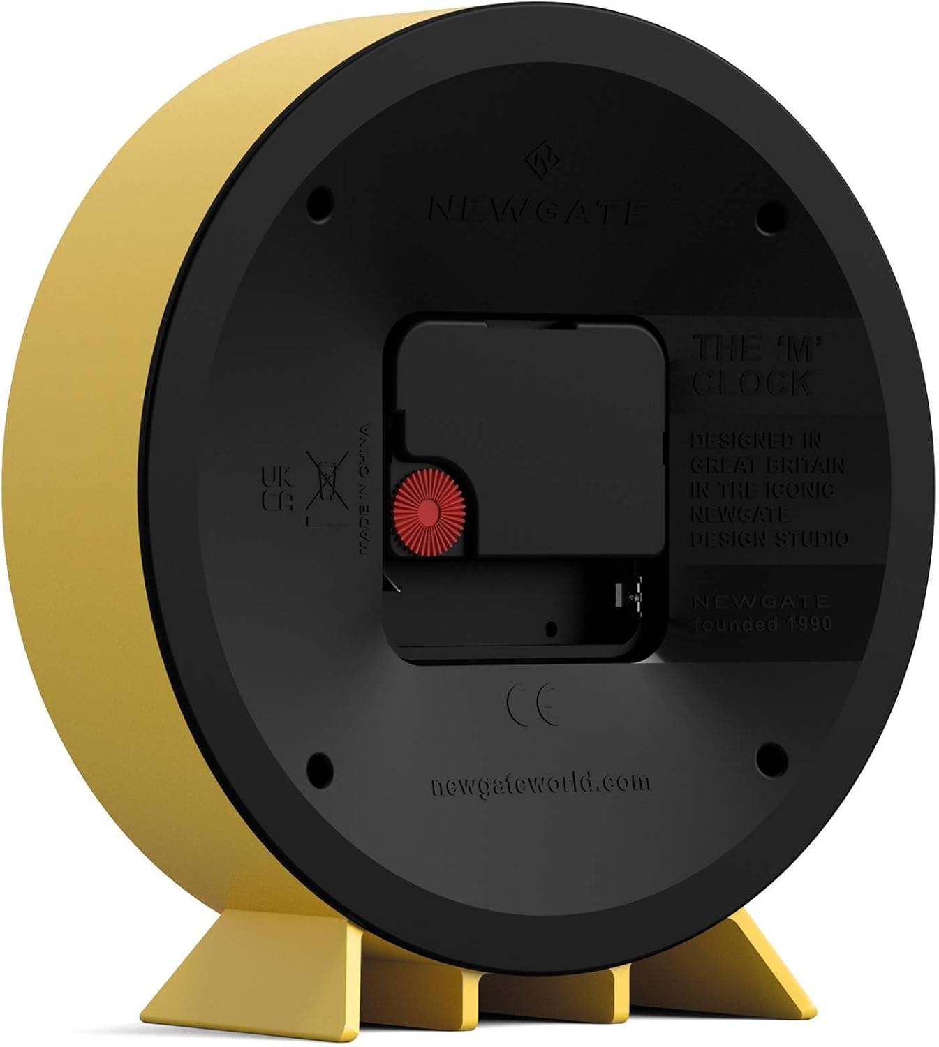 NEWGATE® M Mantel Echo Desk Clock | Modern Round Design | Yellow | Easy to Read Numbers | Contemporary Style for Desk, Table, Shelf or Bedside