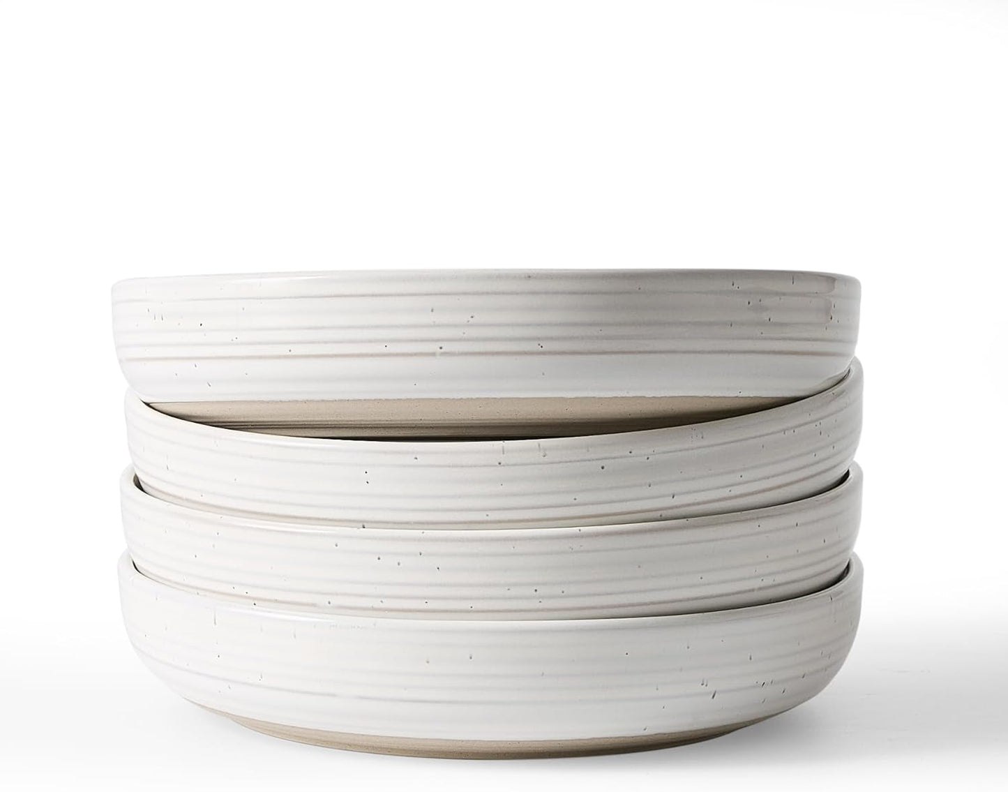 famiware Milkyway 33 oz Bowl Set, Pasta Bowls Set of 4, Salad Bowls, Double Reactive Glaze, Sturdy & Stackable, Ideal for Housewarming, Festivals, White with Speckles