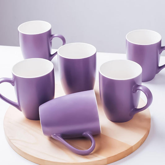 Coffee Mugs Set of 6, 12oz Ceramic Coffee Mugs with Handle, Matte Porcelain Purple Coffee Mug for Latte, Tea, Cocoa, Cappuccino, Cups for Women Men for Home Restaurant Mug (Purple)