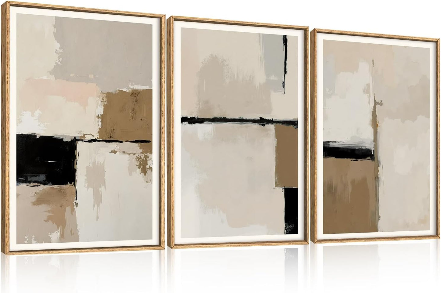 HPINUB Large Modern Abstract Framed Canvas Wall Art Set,Geometric Line Black White and Beige Textured Wall decor Neutral Gray Minimalist Art Print for Living Room,Bedroom,Dining Room,Office -16"x24"x3