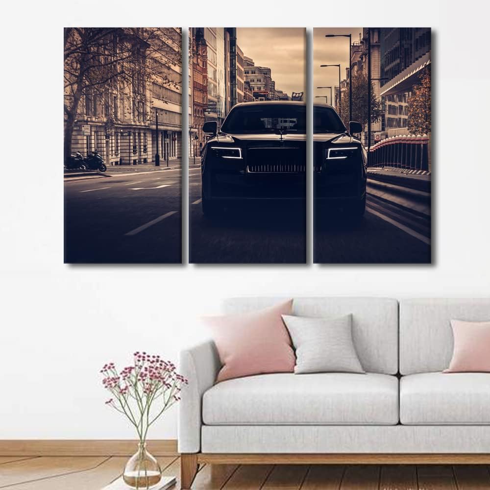 Canvas Wall Art for Living Room Retro Large Wall Art Black Super Car on the Street Modern Artwork Contemporary Home Decor Rustic Print On Canvas Ready to Hang for Teen Boys Bedroom Office 60"Wx40"H