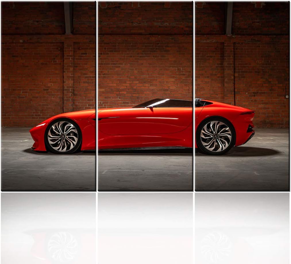 TUMOVO Framed Wall Art Picture 3 Pieces Cool Red Sports Car Giclee Canvas Print Paintings for Living Room Ready to Hang Home Decor - 40 x 20inch x 3 Panels
