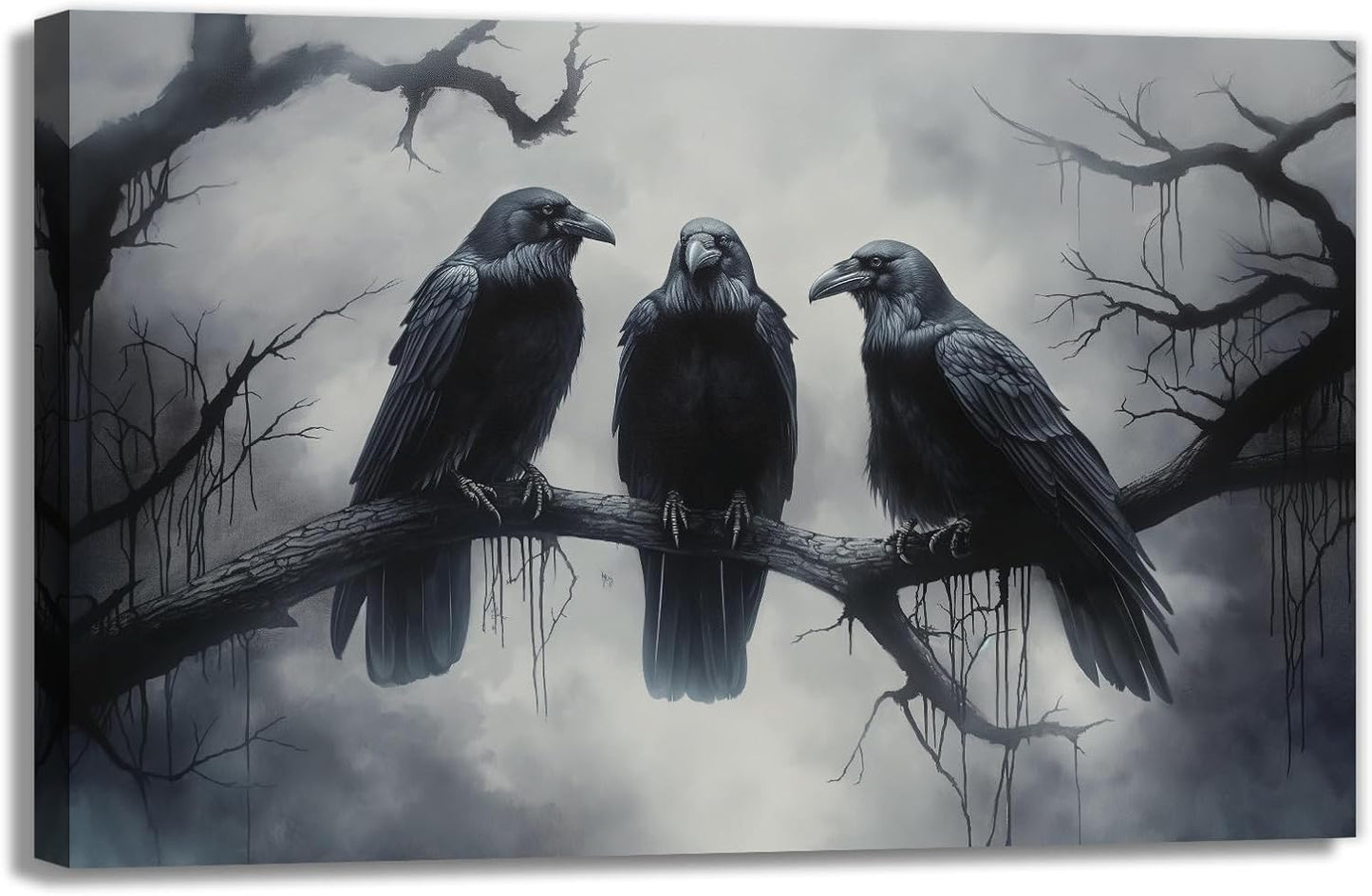 OAAPITI Halloween Wall Art Black Raven Art Poster Night Forest Landscape Pictures Print Scary Weird Black Crow Living Room Home Bedroom Decor(Artwork-5,28"x42")