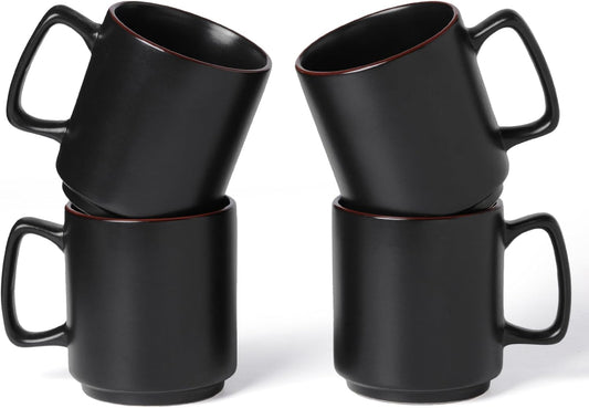 famiware Coffee Mugs Set of 4, Nebula 14oz Coffee Mugs, Ceramic Cup Set with Handle for Latte, Tea, Milk, Cappuccino, Cocoa, Matte Black