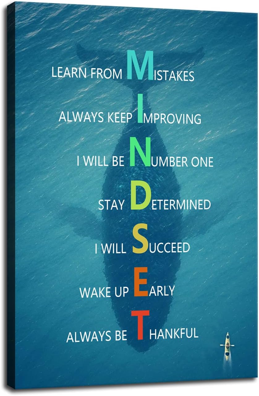 Inspirational Canvas Wall Art for Office Motivational Whale Animal Mindset Poster Print Artwork Painting Picture for Framed Home Decoration Living Room Ready to Hang [24''W X 36''H]