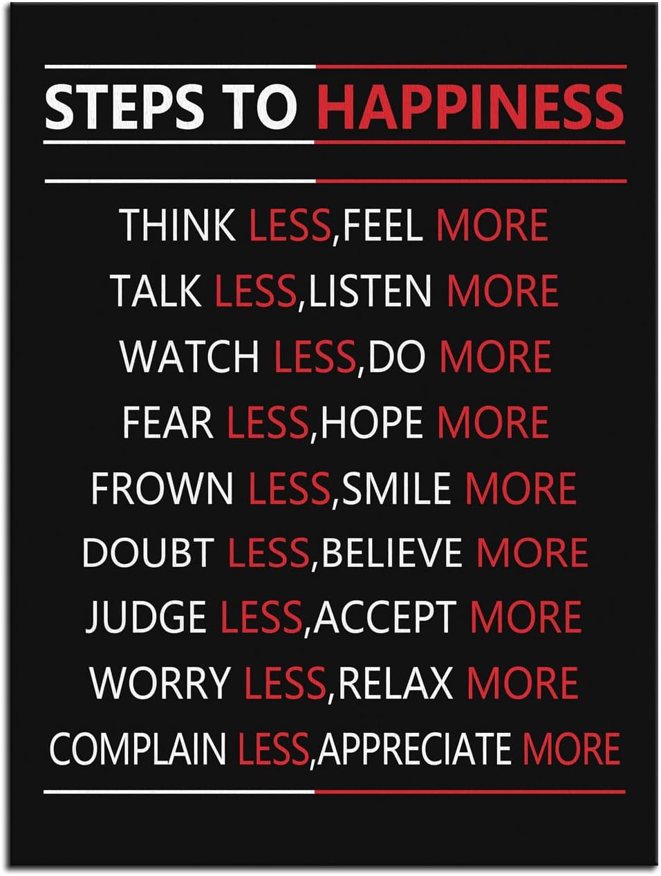 Motivational Wall Art Steps For Happiness Inspirational Positive Poster Inspiring Canvas Painting Prints Wall Pictures for Office Living Room Home Decor Framed Artwork [30''W x 40''H]