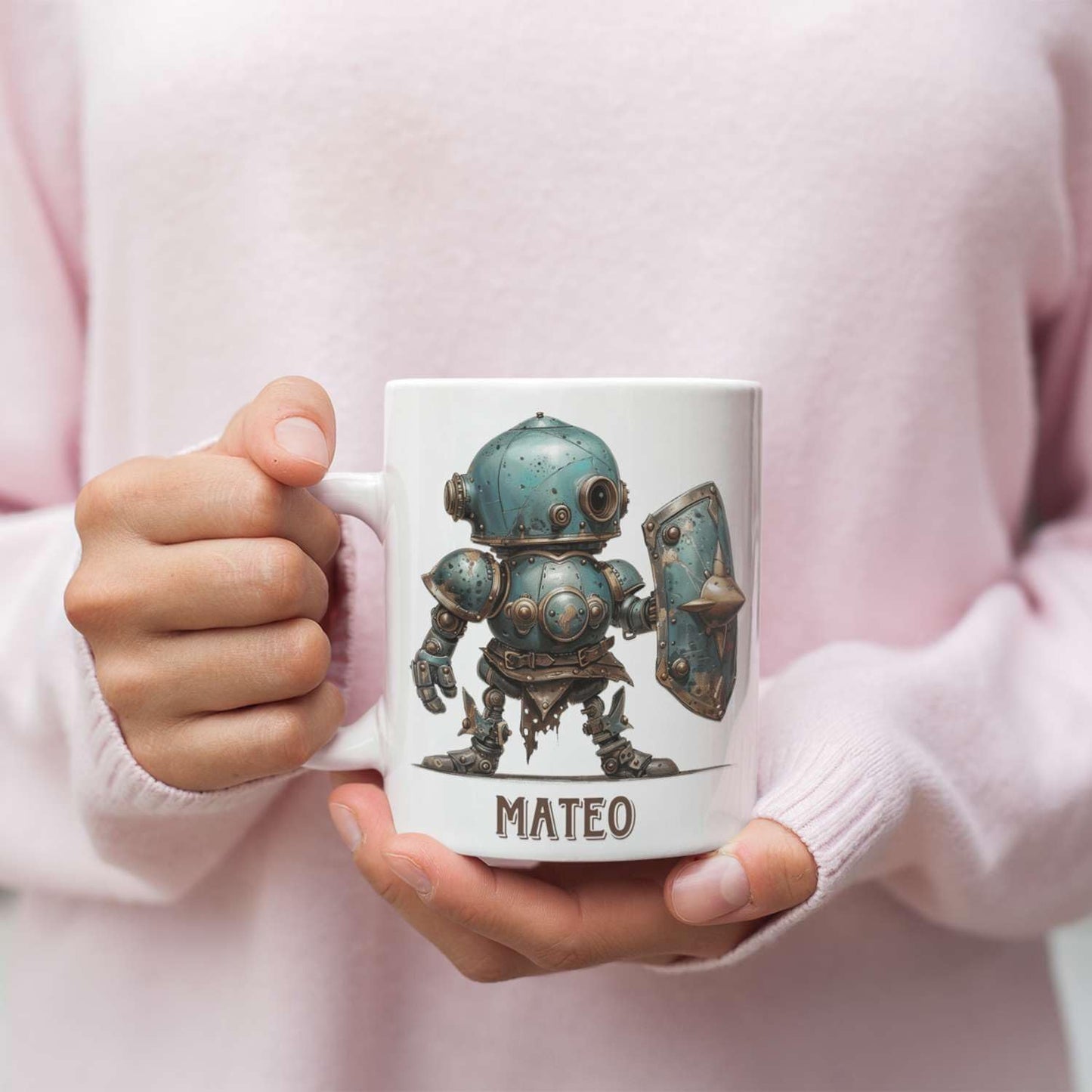Custom Retro Robot Design Cup, Personalized Steampunk Robot Lover Ceramic Mug 11oz, Customized Coffee Cup With Name, Unique Mug Gift For Steampunk Enthusiast, Robot Cup On Birthday