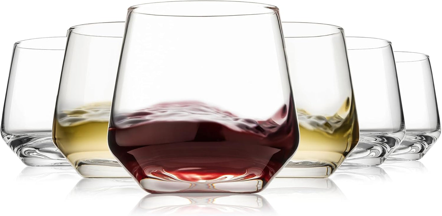 Stemless Wine Glasses Set of 6, 13.5oz Red White Wine Glasses for Daily Use, Hosting, Home Bar, Evening Party, Birthdays, Housewarming Gift, Clear