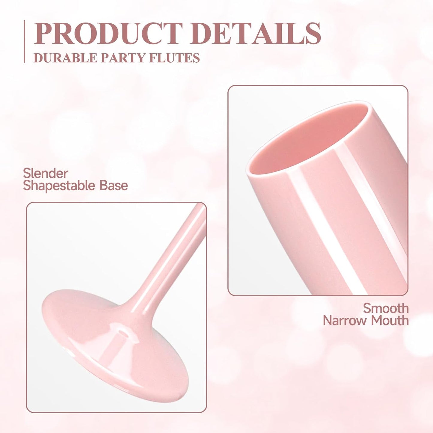 XUWAIDSGN Acrylic Champagne Flutes Toasting Glasses Unbreakable Mimosa Bar Reusable Wine Glasses Vintage Champagne Flutes Stemmed Drinking Cups 5.4 OZ for Christmas Birthday (100, Pink)