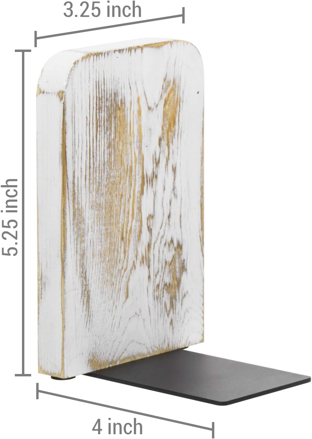 MyGift Whitewashed Wood Desktop Bookends, Decorative Bookshelf Display Organizers Office Book Shelf Decor, 1 Pair