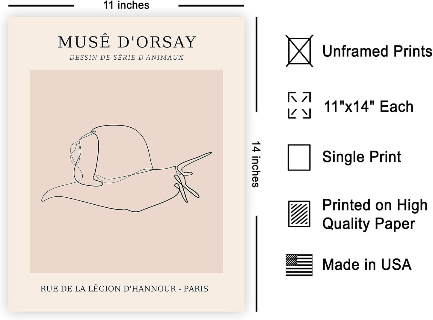 Poster Master Vintage Poster - Retro One Line Snail Drawing Print - Snail Line Art - Minimal Gift for Men, Women, Animal Lover - Abstract Wall Decor for Home, Office - 11x14 UNFRAMED Wall Art