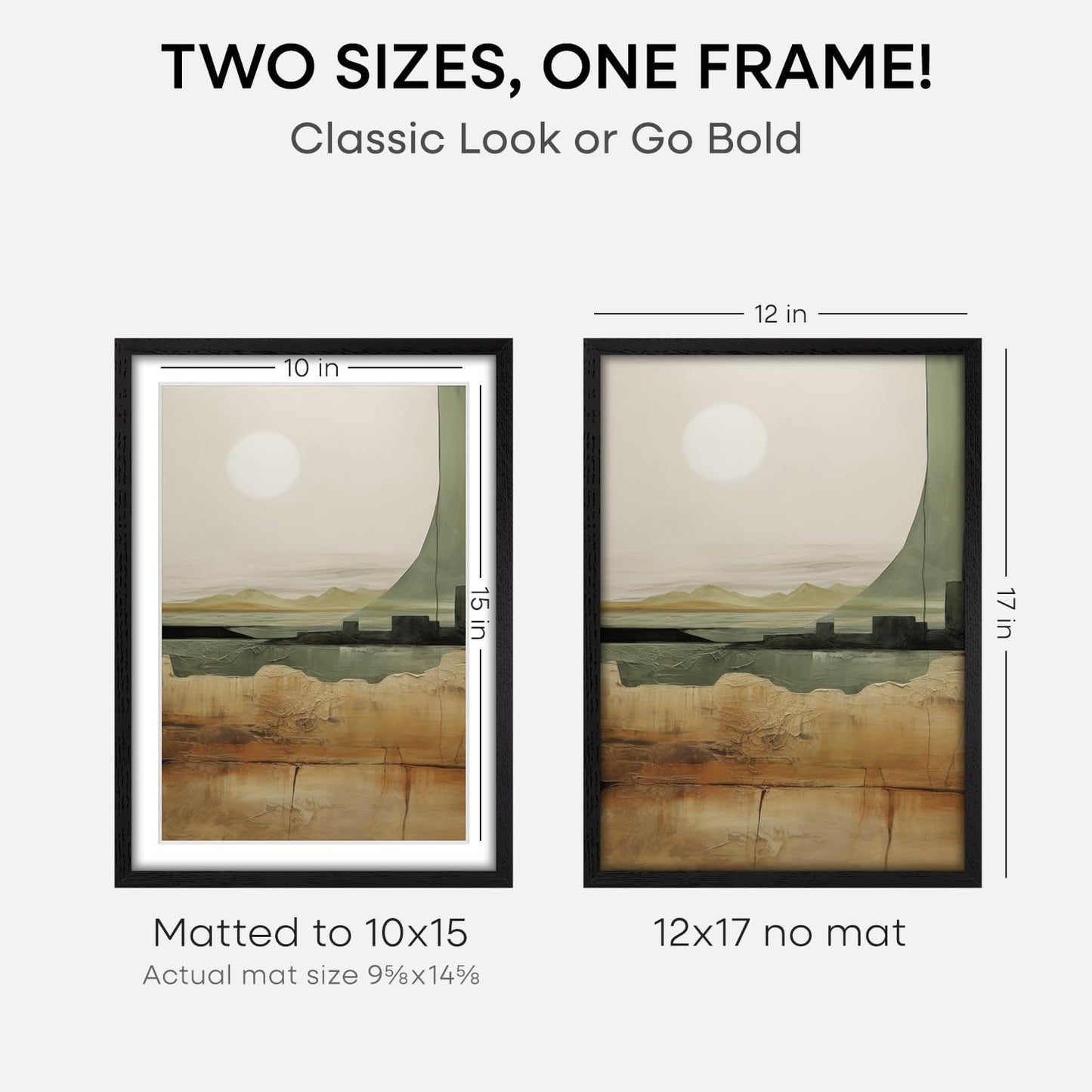 Homeforia 12x17 Picture Frame Black Wood, High End Oak 12x17 Poster Frames with Mat 10x15 Photo, 12 x 17 Wooden Frame Matted to 10 by 15 Print, 17x12 Hanging Frames, Tempered Glass, Wall Kit, Set of 1