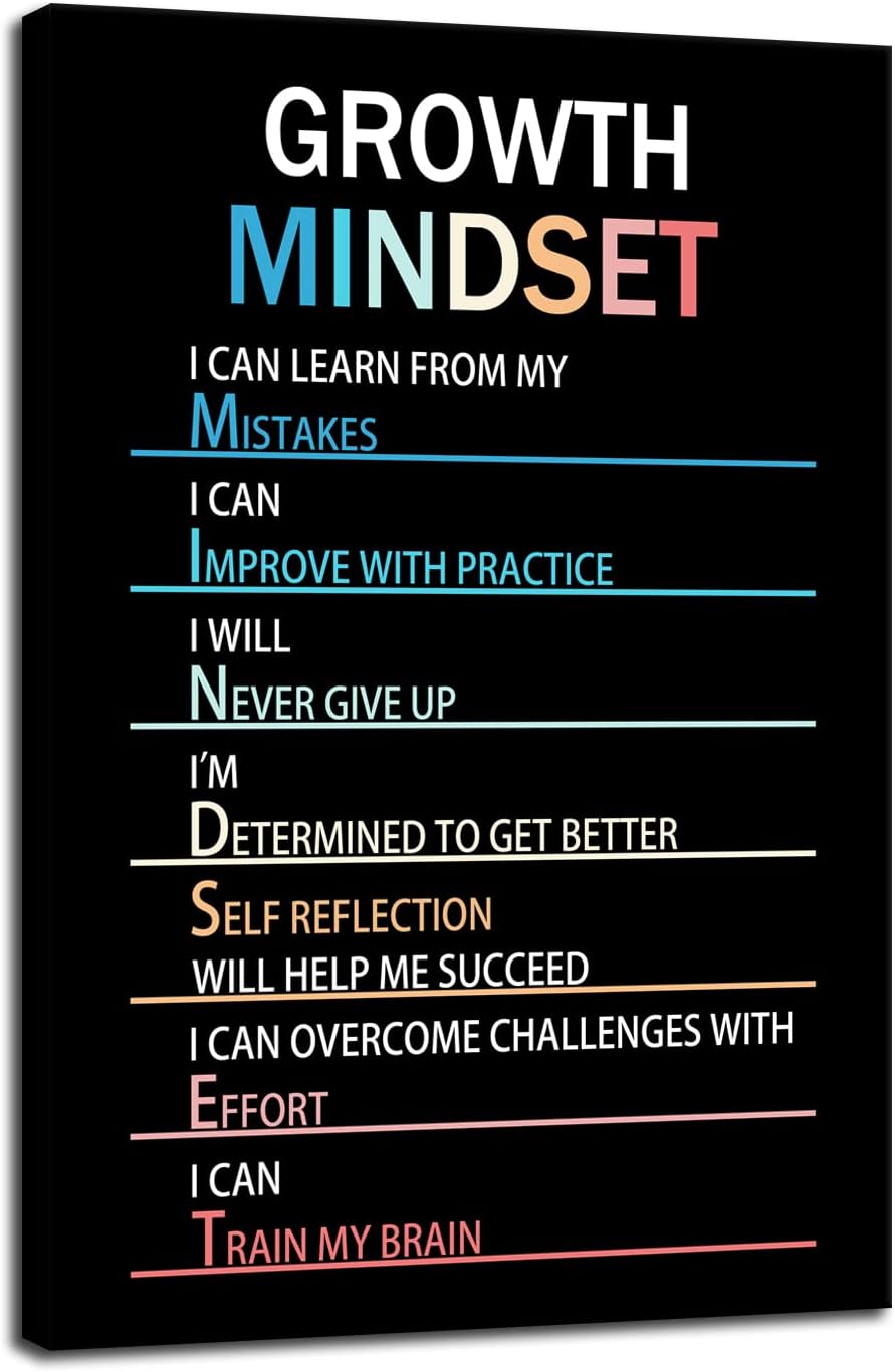 WYJZDZQ8 Inspirational Canvas Painting Growth Mindset Wall Art Motivational Poster Inspiring Prints Wall Pictures for Living Room Office Home Decor Office Framed Ready to Hang [12''W x 18''H]