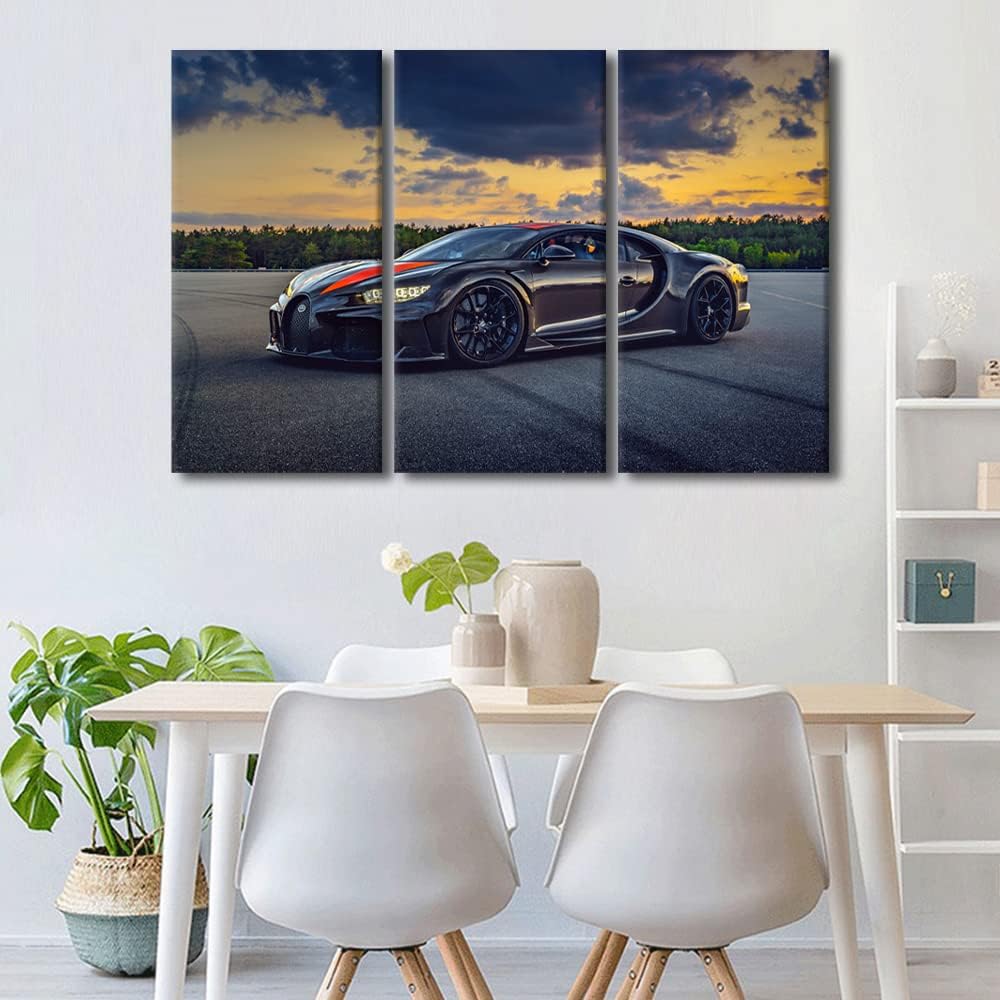 Speed Sports Racing Cars Pictures for Living Room Black Super Car and Dark Clouds Canvas Wall Art House Decor Modern Office Wall Decor Framed Large Wall Art for Men Boys Bedroom Décor, 60" Wx40 H