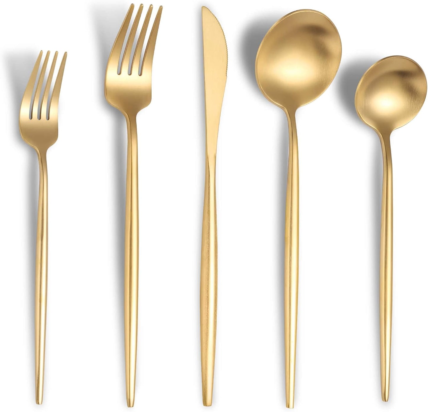 Matte Gold Silverware Set for 8,Modern Stainless Steel Brushed Cutlery Set,40-Pieces Heavy Duty Flatware Set,Knives Spoons and Forks Set Utensils Set,Satin Finish,Dishwasher Safe