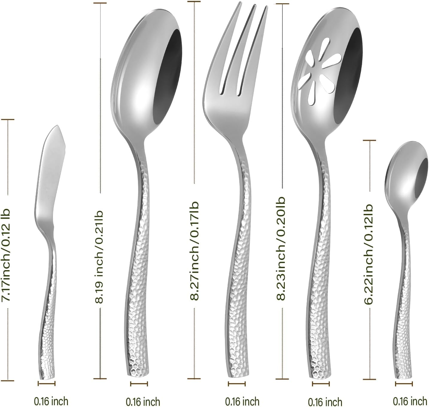 Silverware 45-Piece Silver Hammered Flatware Set with Serving Utensils Stainless Steel Thick Handle Mirror Polished Cutlery Set for Wedding Hotel Restaurant, Service for 8