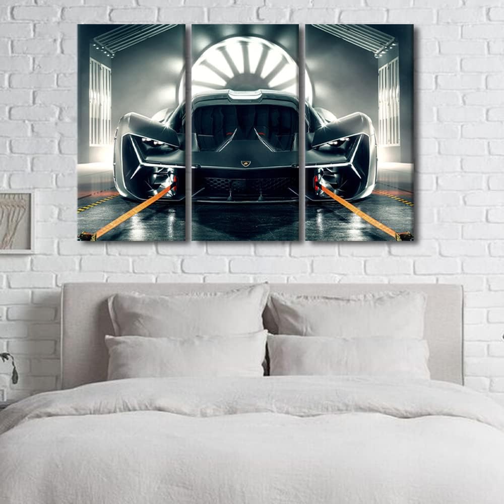 TUMOVO Sports Car Canvas Prints Hypercar Concept Cars Wall Art Paintings Cool Design Car Posters Stretched Pictures for Living Room 3 Panels Modern Home Decor Framed Wall Art Decorations, 42" Wx28 H