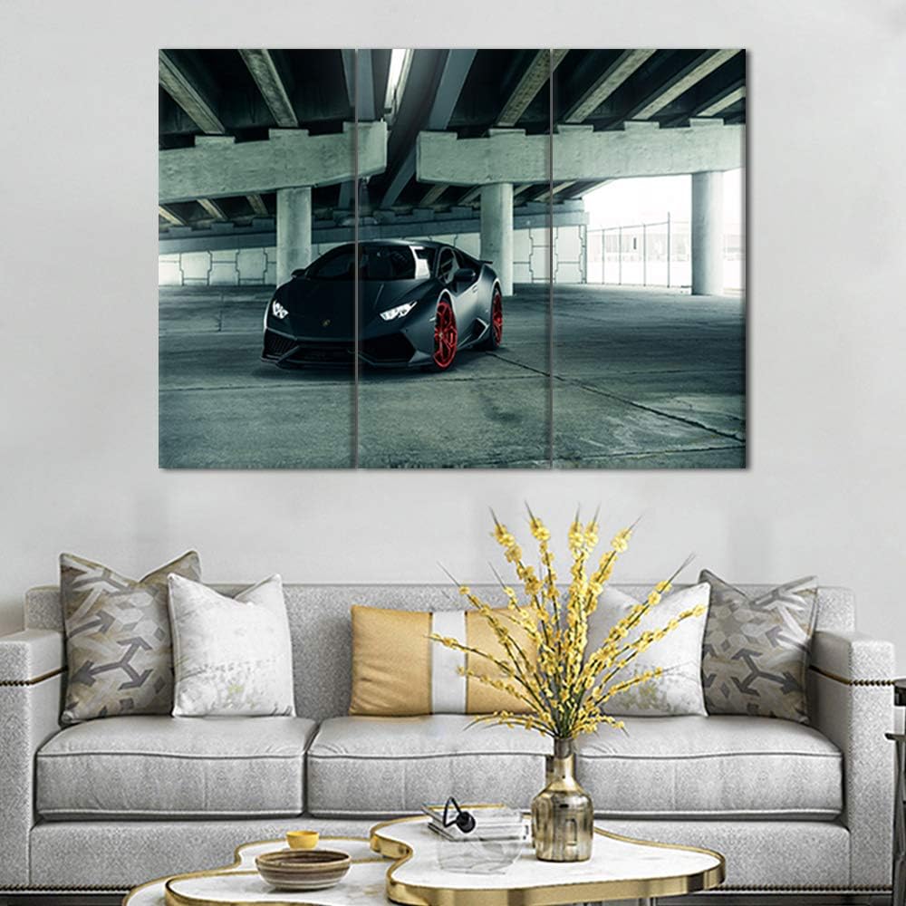 TUMOVO Canvas Print Wall Art Painting Black Speedy Racing Car Picture Sports Car Modern Giclee Prints Stretched and Framed Artwork - 28 x 14inch x 3 Panel