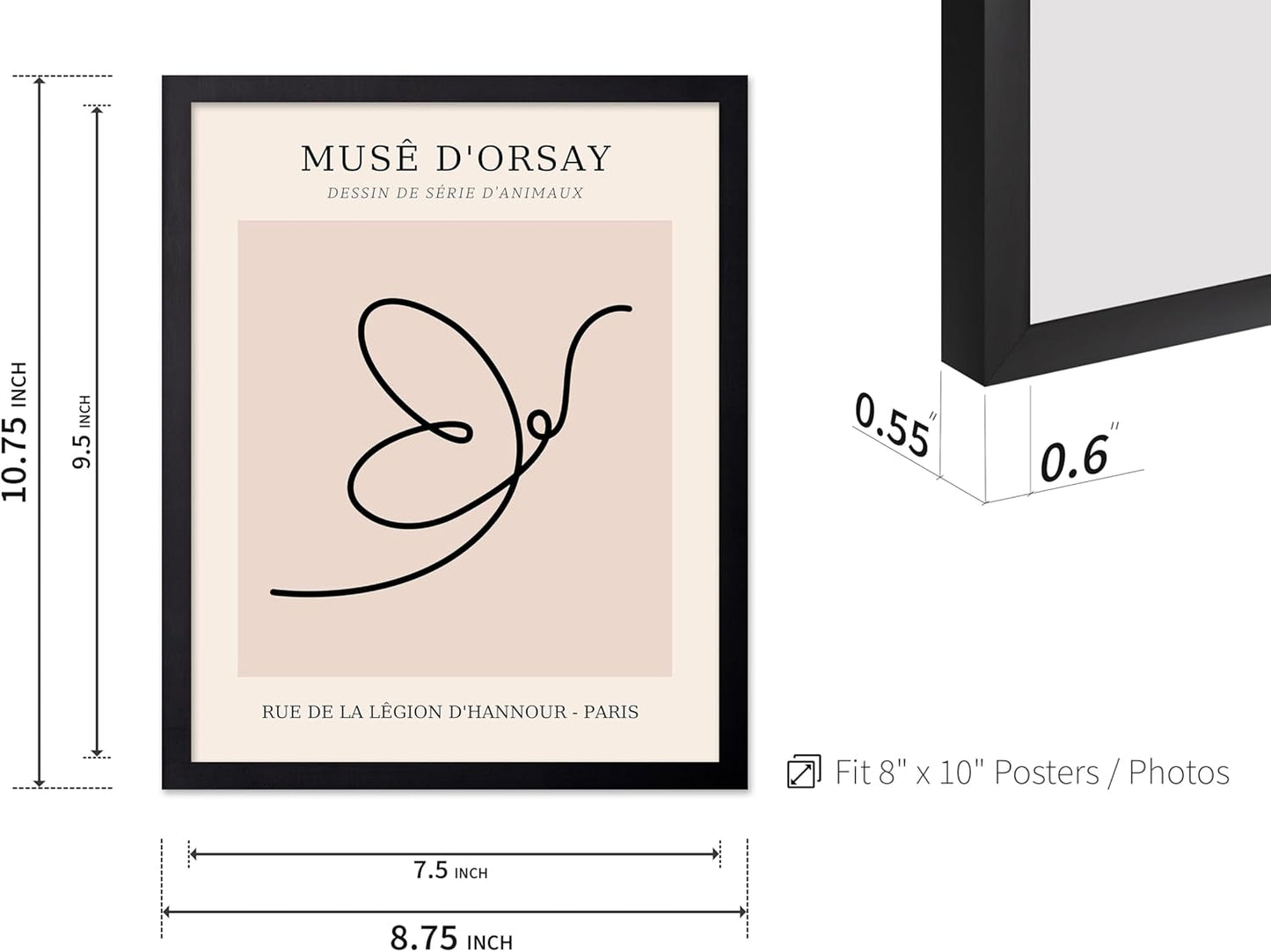 Poster Master Vintage Poster - Retro One Line Butterfly Drawing Print - Butterfly Line Art - Minimal Gift for Him, Her, Animal Lover - Abstract Decor for Home, Office, 8x10 Black Framed