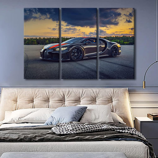 Speed Sports Racing Cars Pictures for Living Room Black Super Car and Dark Clouds Canvas Wall Art House Decor Modern Office Wall Decor Framed Large Wall Art for Men Boys Bedroom Décor, 60" Wx40 H