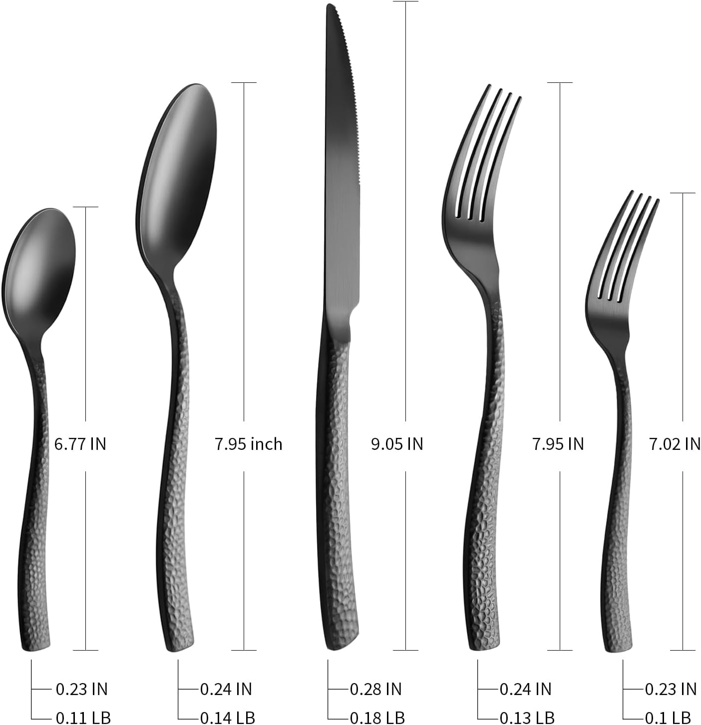 Silverware 45-Piece Matte Black Hammered Flatware Set with Serving Utensils, Stainless Steel Thick Handle Matte Polished Cutlery Set for Wedding Hotel Restaurant, Service for 8