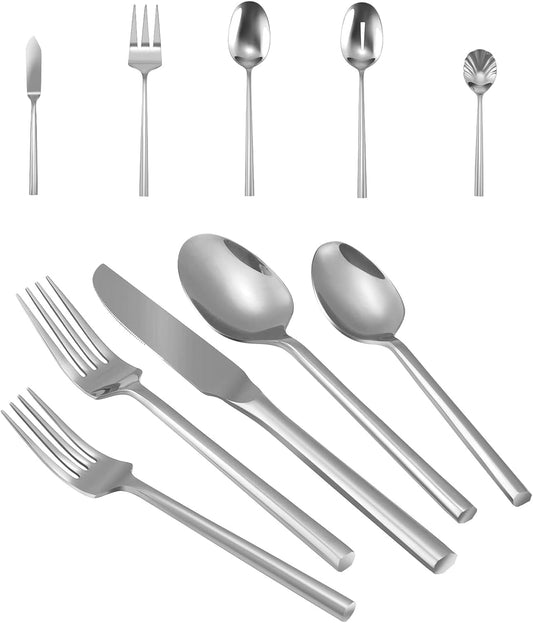Silverware 45-Piece Flatware Set with Serving Utensils Stainless Steel Thick Heavy Mirror Polished Silver Cutlery Set for Wedding Hotel Restaurant, Service for 8
