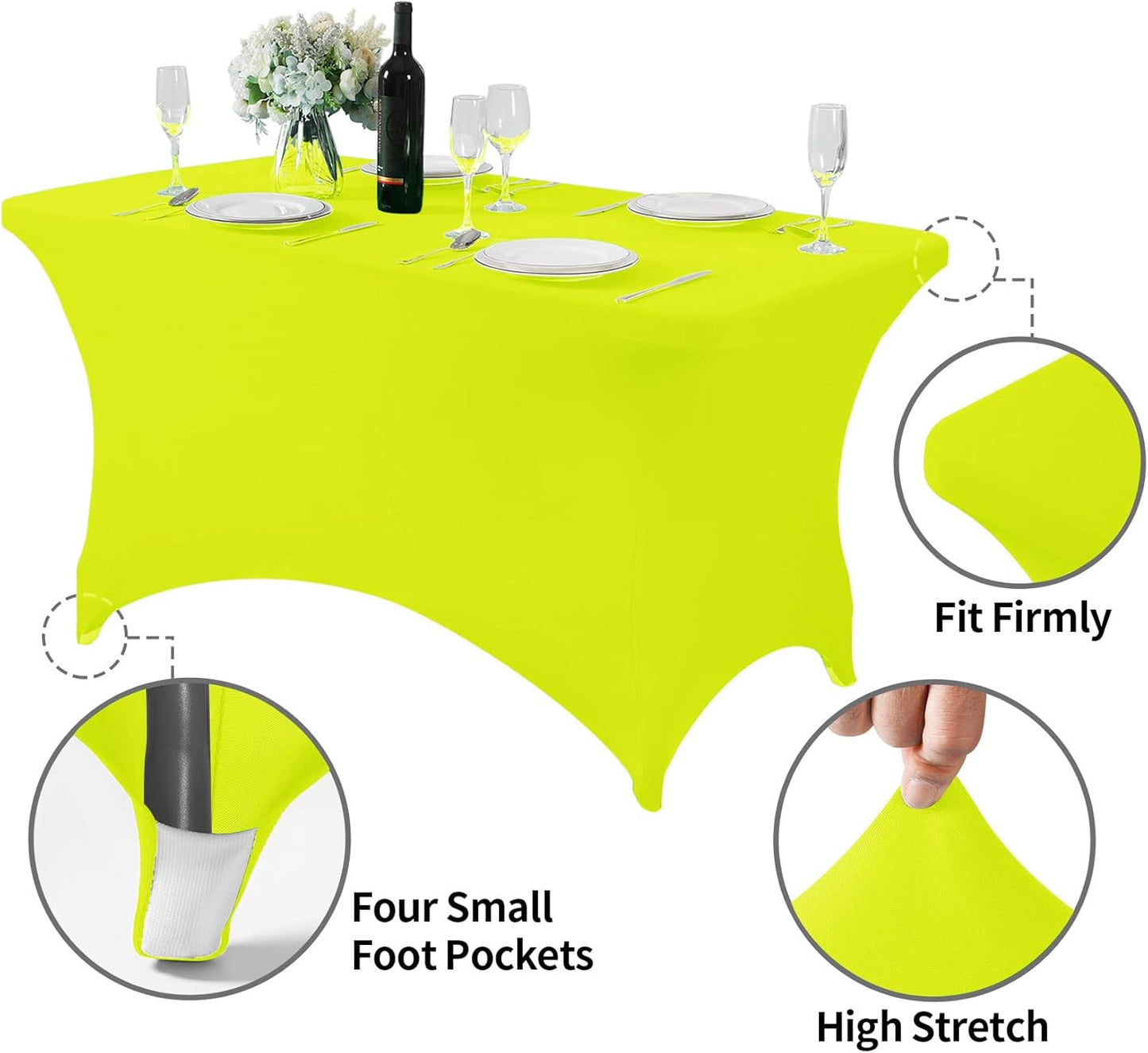 Spandex Table Cover for 4FT or 6ft or 8ft Table Universal Fitted Stretch Tablecloth for Party, Banquet, Wedding and Events-Neon Yellow