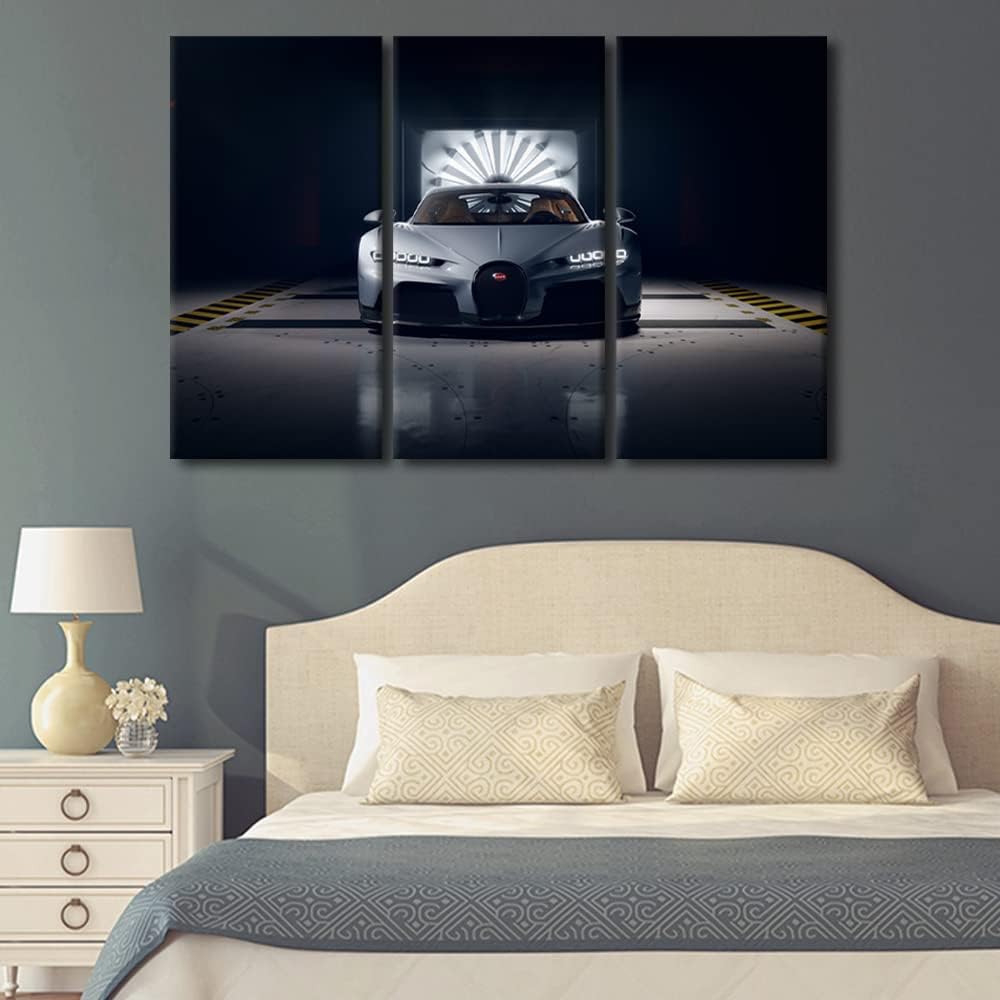 TUMOVO Car Poster Decor Canvas Prints Gray Sports Car In the Dim Light Wall Art Paintings Speedy Car Posters Stretched Pictures for Living Room Modern Home Decor Framed Wall Art Decorations 42"Wx28"H