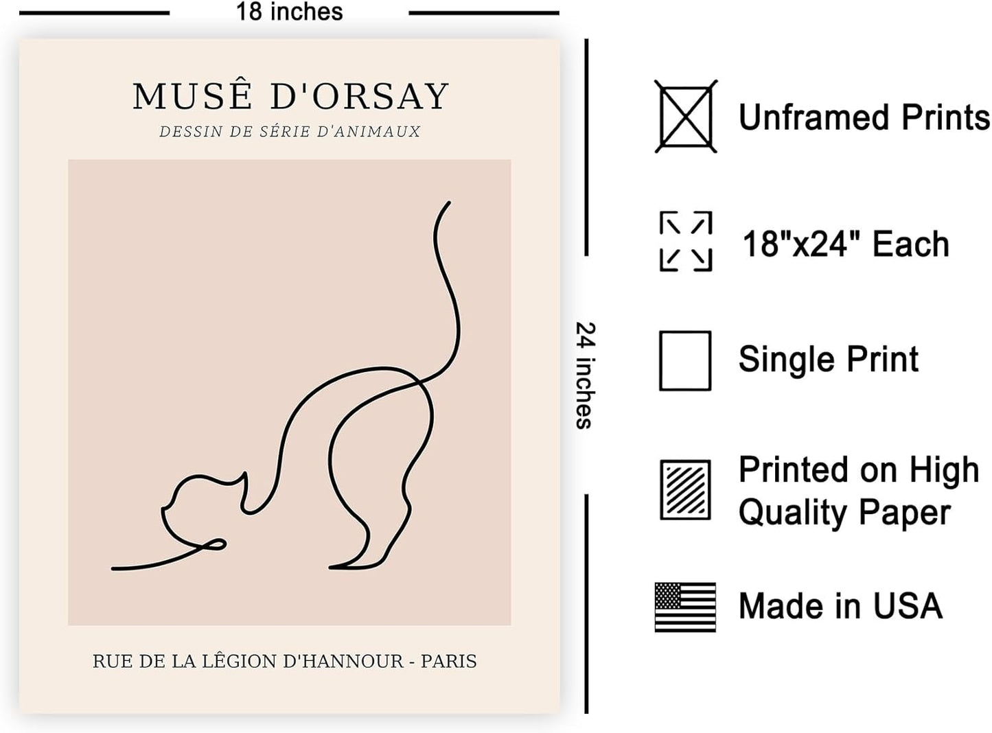 Poster Master Vintage Poster - Retro One Line Cat Drawing Print - Cat Art - Minimal Gift for Men, Women, Animal Lover - Abstract Wall Decor for Home, Office, Bedroom, 18x24 Unframed Wall Art