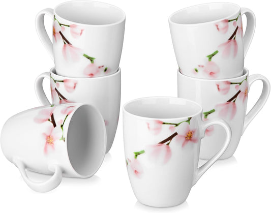 VEWEET Coffee Mugs Set of 6, 11 OZ Coffee Cups Set with Handle, Floral Mug Sets Ceramic Cup Set for Kitchen, Microwave & Dishwasher Safe, Series ANNIE