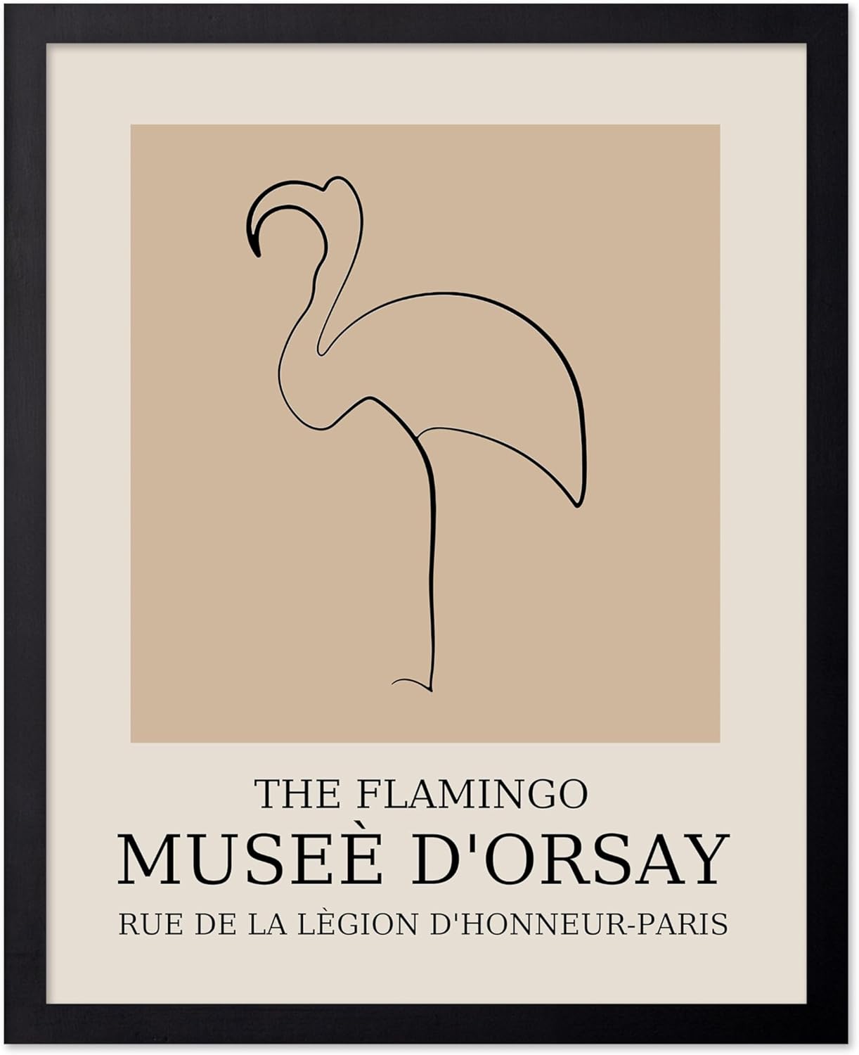 Poster Master Vintage Poster - Retro Minimalist Print - Gift for Artist, Housewarming - Flamingo, Line Drawing, Sketch, Abstract - Wall Decor for Living Room, Bedroom, 11x14 Black Framed