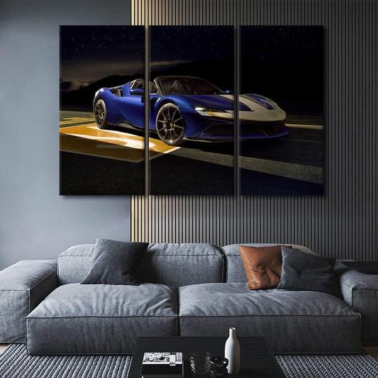 TUMOVO Supercar Wall Art Blue Sports Car Pictures Print On Canvas Sportscar on the Runway Modern Artwork Wall Art for Living Room Office Giclee Gallery Posters Prints Framed Ready to Hang, 42" Wx28 H