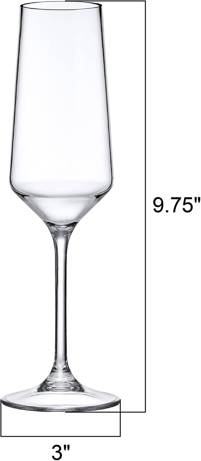 Amazing Abby - Stella - 8-Ounce Unbreakable Tritan Champagne Flutes (Set of 6), Plastic Wine Glasses, Reusable, BPA-Free, Dishwasher-Safe, Perfect for Poolside, Outdoors, Camping, and More