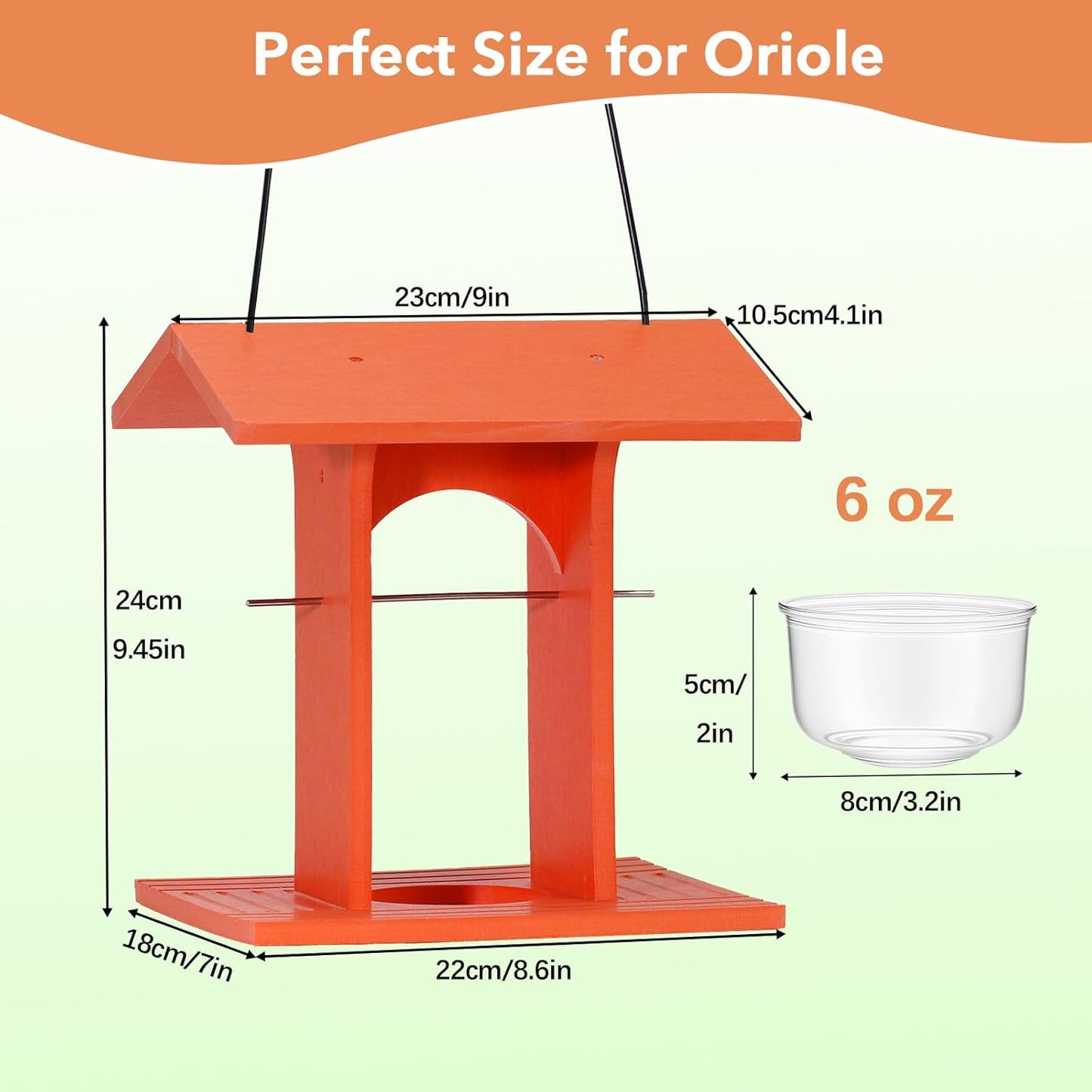 Oriole Feeder for Outdoors Hanging with Gift Box, Durable Plastic Oriole Jelly Feeder with Fruit Holder & 6oz Glass Bowl, Bird Feeder for Orioles with Roof Rain Protection for Garden, Patio, Backyard