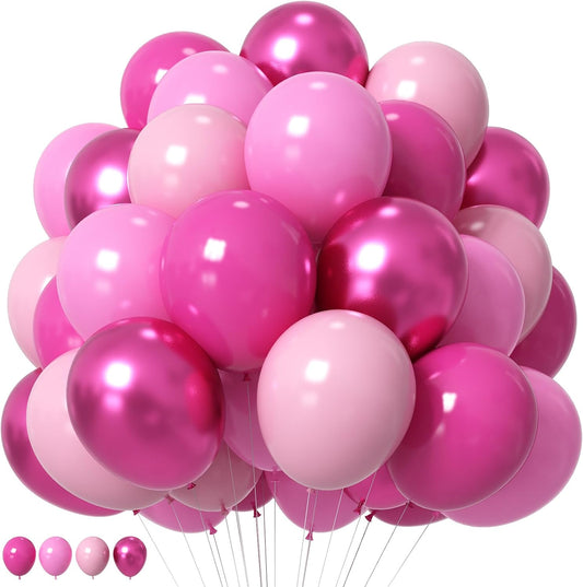 Pink Balloons Set 12 Inch Hot Dark Magenta Light Pastel Pink Metallic Latex Helium Balloon for Girls Baby Shower Princess Wedding Birthday Party Decorations