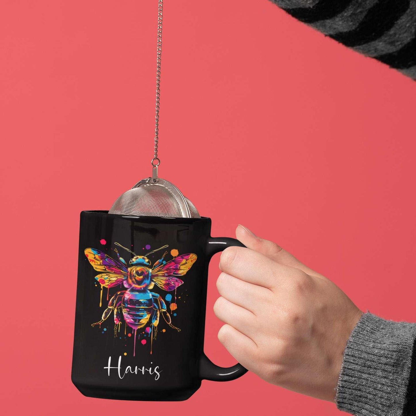 Personalized Black Bee Coffee Cup - Customized Ceramic Mug for Christmas, Gift for Brother Sister - Custom Animal Cup 11oz 15oz, Unique Animal Lover Gift