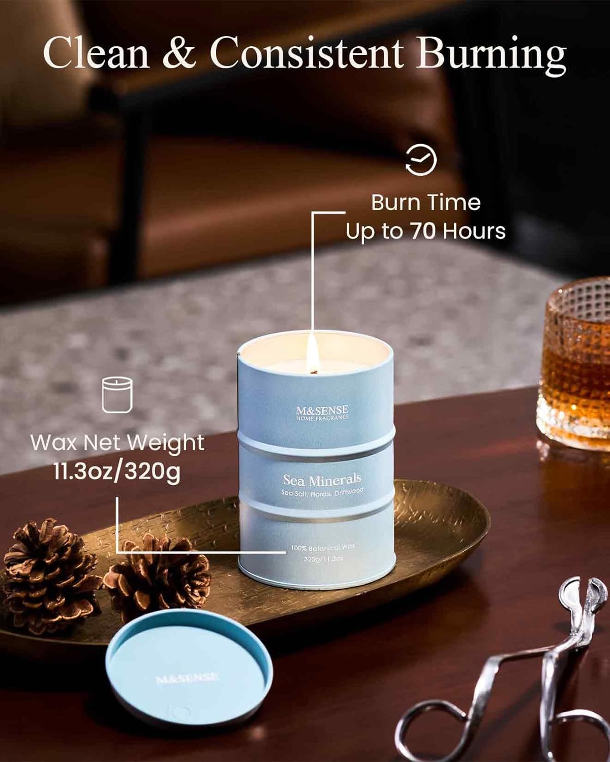 M&SENSE Sea Minerals Scented Candles Ocean, Aromatherapy Summer Candle for Stress Relief Meditation Relaxing, Housewarming Gifts for Women Men, 11.3oz 70 Hour Long Burning