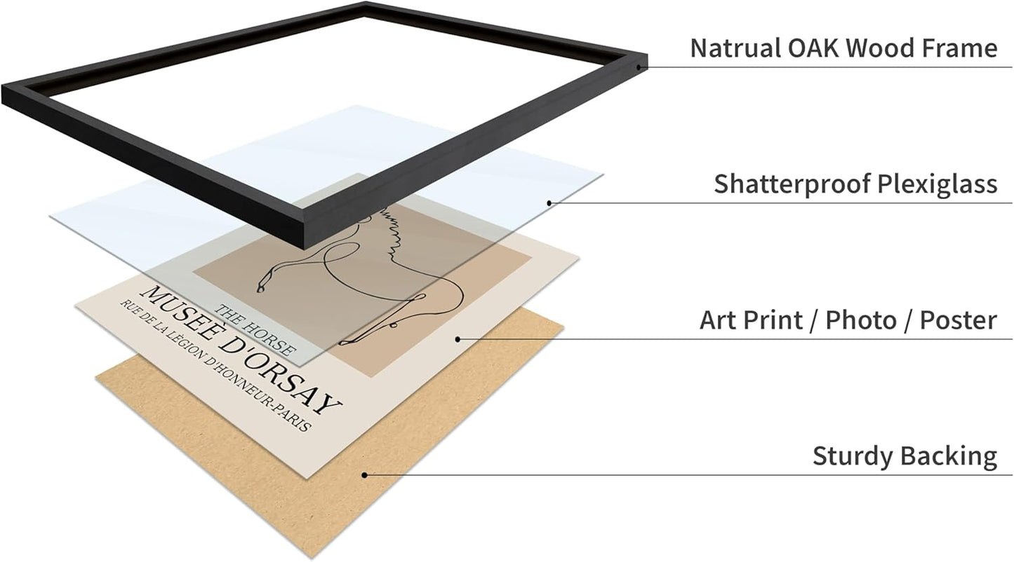 Poster Master Vintage Poster - Retro Minimalist Print - Gift for Artist, Friend - Horse, Line Drawing, Sketch, Abstract - Wall Decor for Living Room, Bedroom, 8x10 Black Framed