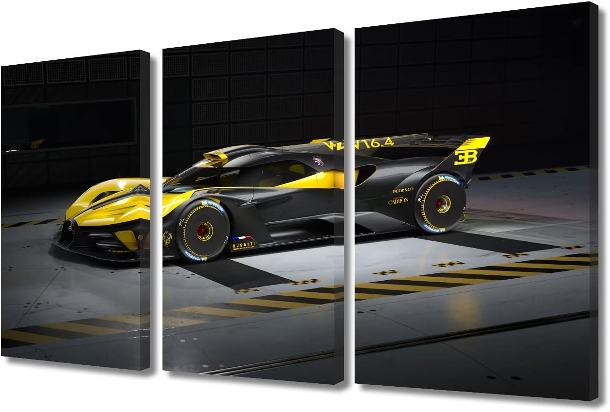 TUMOVO Canvas Prints Yellow and Black Sports Car Wall Art Modern Home Decor Speedy Car in the Garage Poster Living Room Boys Bedroom Decoration Artwork Painting Framed Ready to Hang, 36" Wx24 H