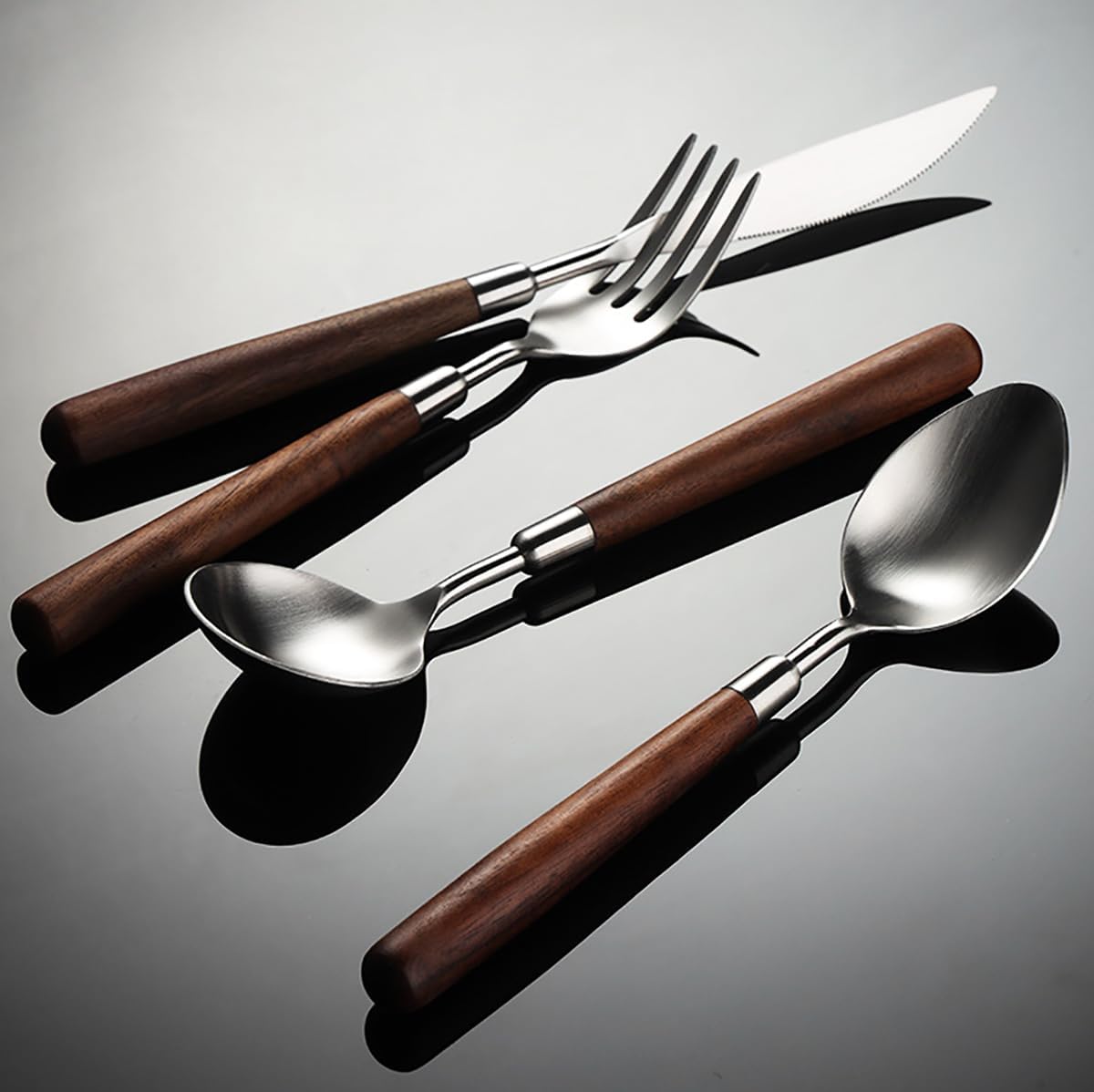 Wood Silverware Set for 6 GULSARAYI Cutlery Set 18/8 Stainless Steel Flatware Set with Walnut Handle 24 Piece Wooden Flatware Set Utensils Set for Home Kitchen Restaurant Forks Spoons And Knives Set