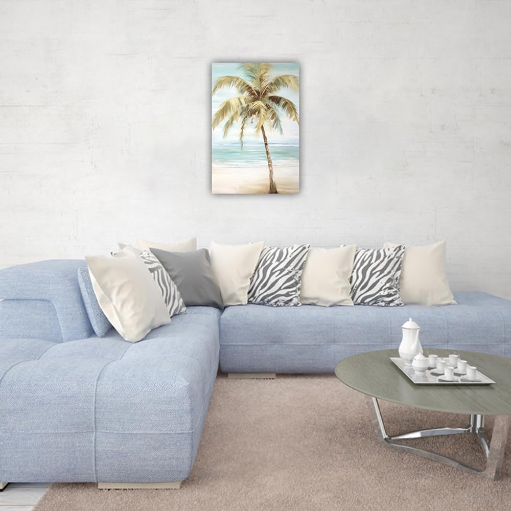 LURENCZH Tropical Beach Canvas Wall Art Seaside Palm Tree Picture Wall Decor Ocean Scenery Painting Prints for Bathroom Decor Framed(Beach-1,12.00" x 18.00")