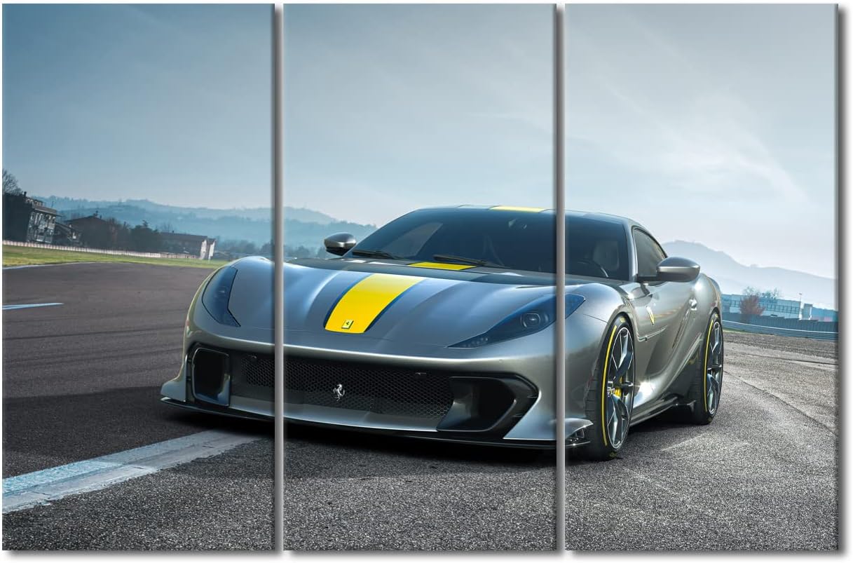 TUMOVO Car Canvas Wall Art for Living Room Home Decor Gray Sports Car Poster Prints on Canvas Supercar Wall Decorations for Men Boys Bedroom Décor Bathroom Office Framed Ready to Hang, 60" Wx40 H