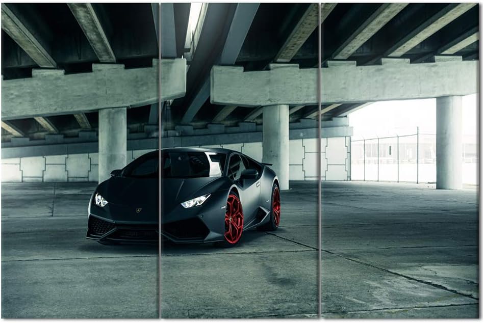 TUMOVO Canvas Print Wall Art Painting Black Speedy Racing Car Picture Sports Car Modern Giclee Prints Stretched and Framed Artwork - 28 x 14inch x 3 Panel