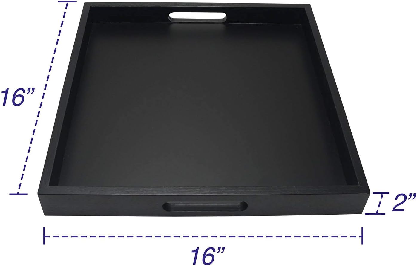 Square Wood Serving Tray with Handle, Ottoman Decorative for Home, 16x16 inches Black