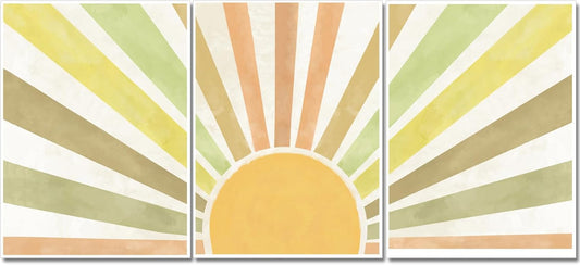 Marllifenney Boho Sun Canvas Wall Art Posters Sun Rising Wall Decor Pictures Sunshine Geometric Line Paintings Prints Home Decor for Living Room Bedroom Office 12x16 Inch Unframed